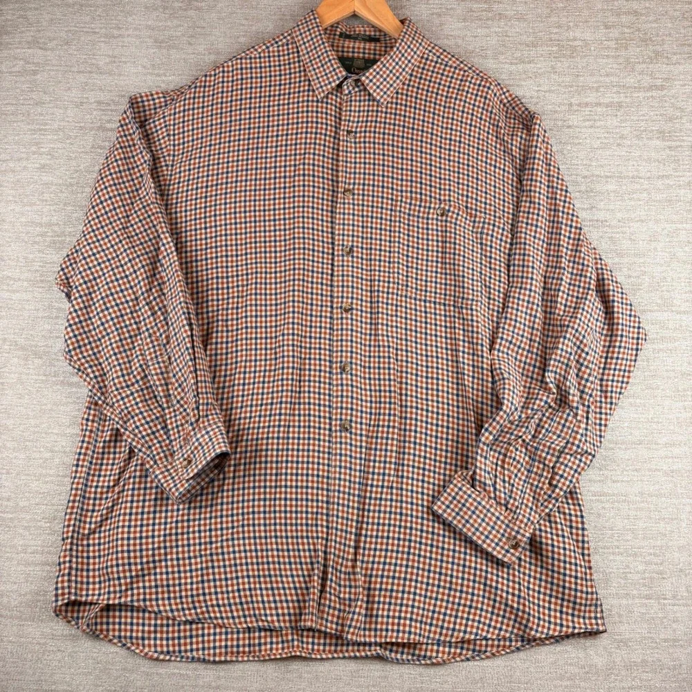 Vintage 90s Orvis Gingham Check Shirt Men XL Orange Blue Cotton Outdoorsy Rugged